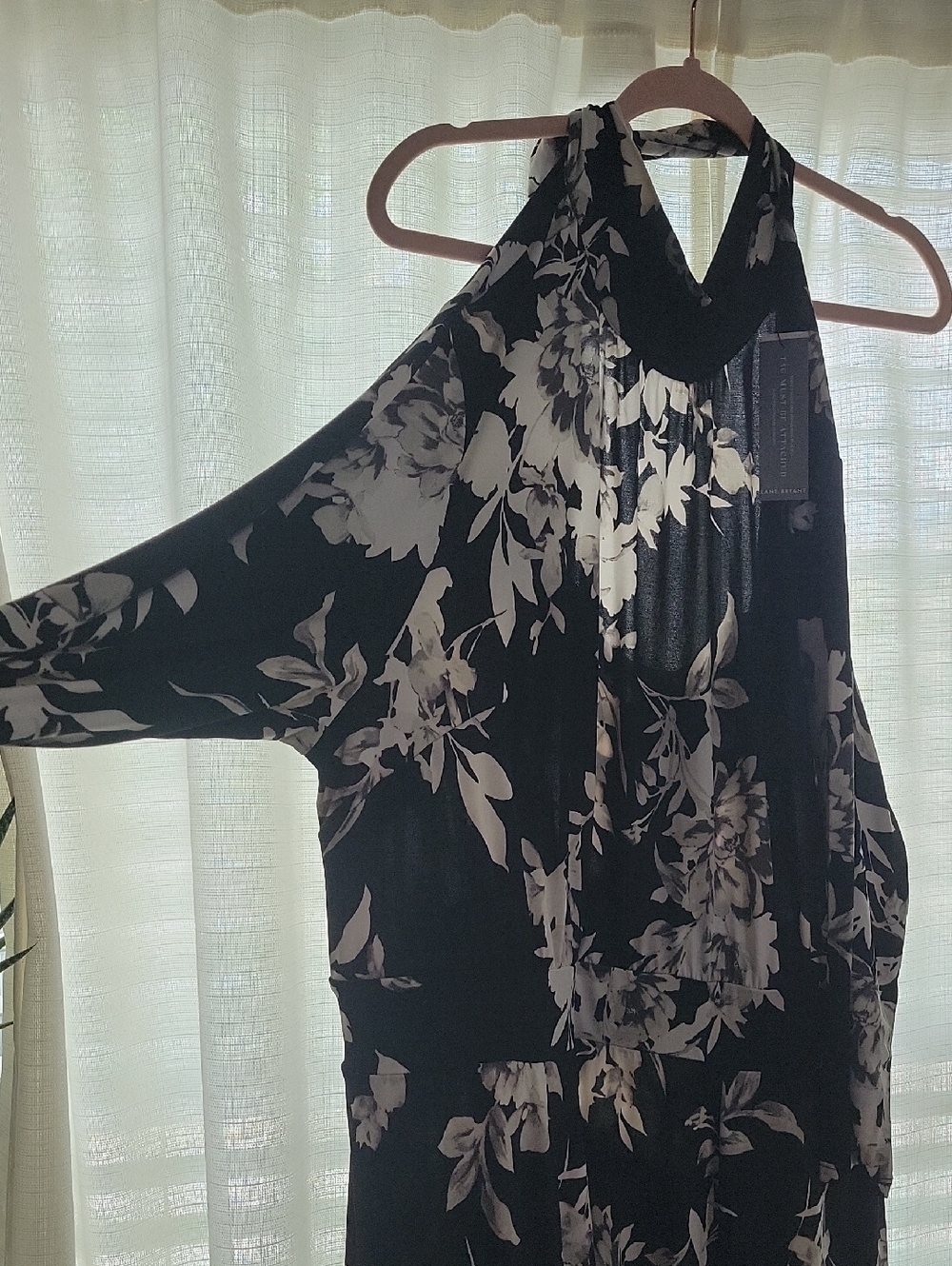 Lane Bryant, Black Floral Halter Romper With Longsleeves